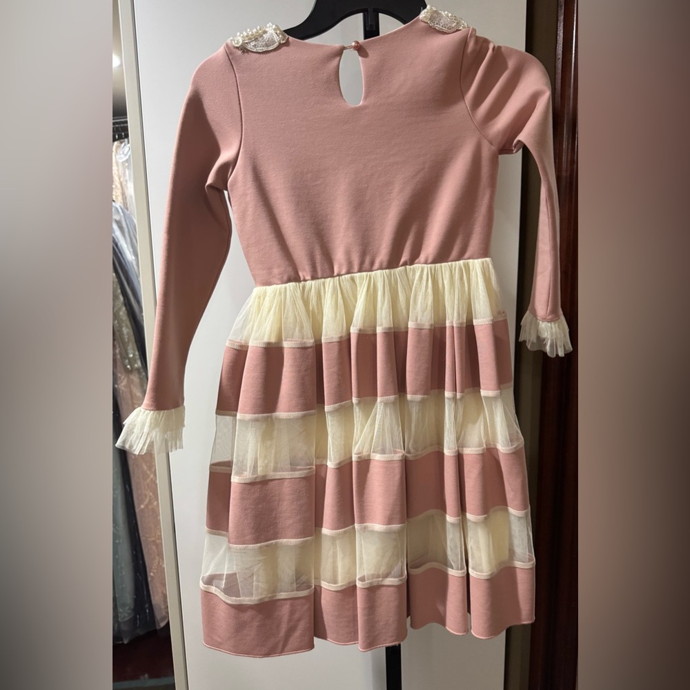 NWOT- Charming Pink and Cream Kids Dress with Lace Details - Picture 3 of 4